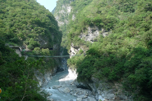 Lower Taroko Gorge with suspension bridge